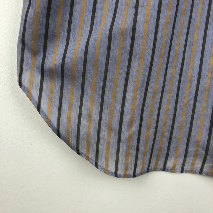 1970'S Arrow Kent Collection Multi-Striped Long-Sleeve Striped Shirt, Men's Size L (Equivalent), Vintage polyester gray type Vintage Second Hand