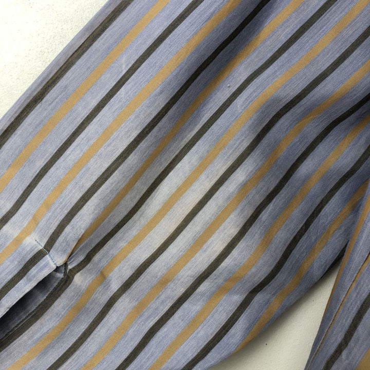 1970'S Arrow Kent Collection Multi-Striped Long-Sleeve Striped Shirt, Men's Size L (Equivalent), Vintage polyester gray type Vintage Second Hand