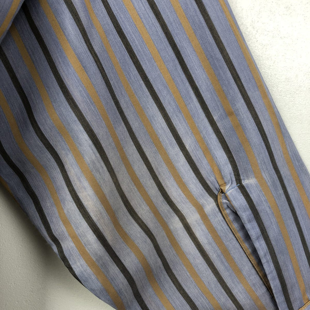 1970'S Arrow Kent Collection Multi-Striped Long-Sleeve Striped Shirt, Men's Size L (Equivalent), Vintage polyester gray type Vintage Second Hand