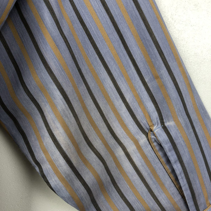 1970'S Arrow Kent Collection Multi-Striped Long-Sleeve Striped Shirt, Men's Size L (Equivalent), Vintage polyester gray type Vintage Second Hand