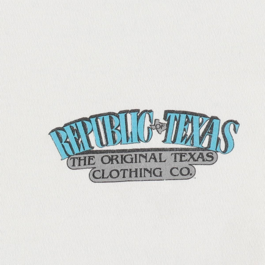90'S Fruit of the Loom The Republic of Texas Advertising T-Shirt, Made in USA, Men's XL equivalent, Vintage cotton white type Vintage Second Hand