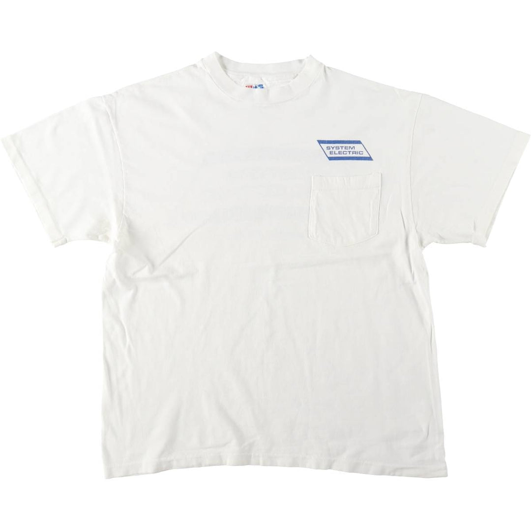 90'S Hanes BEEFY-T SYSTEM ELECTRIC Advertising T-Shirt, Made in USA, Men's Size L (approx.), Vintage cotton white type Vintage Second Hand