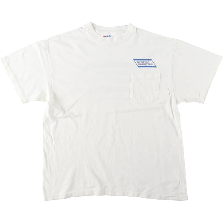 90'S Hanes BEEFY-T SYSTEM ELECTRIC Advertising T-Shirt, Made in USA, Men's Size L (approx.), Vintage cotton white type Vintage Second Hand