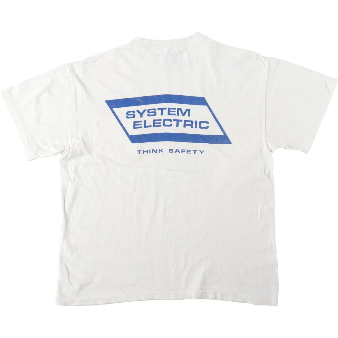 90'S Hanes BEEFY-T SYSTEM ELECTRIC Advertising T-Shirt, Made in USA, Men's Size L (approx.), Vintage cotton white type Vintage Second Hand