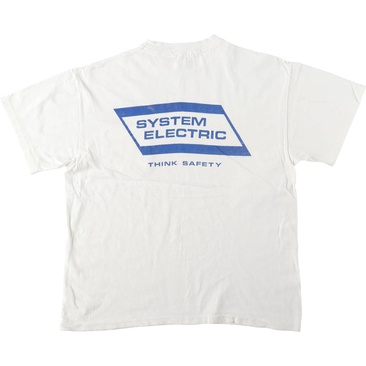 90'S Hanes BEEFY-T SYSTEM ELECTRIC Advertising T-Shirt, Made in USA, Men's Size L (approx.), Vintage cotton white type Vintage Second Hand
