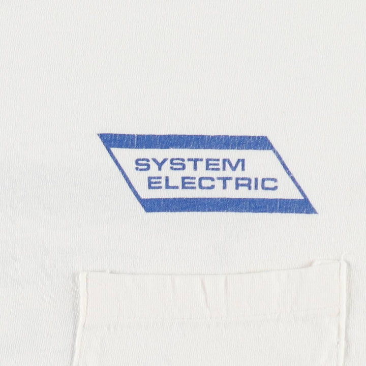 90'S Hanes BEEFY-T SYSTEM ELECTRIC Advertising T-Shirt, Made in USA, Men's Size L (approx.), Vintage cotton white type Vintage Second Hand