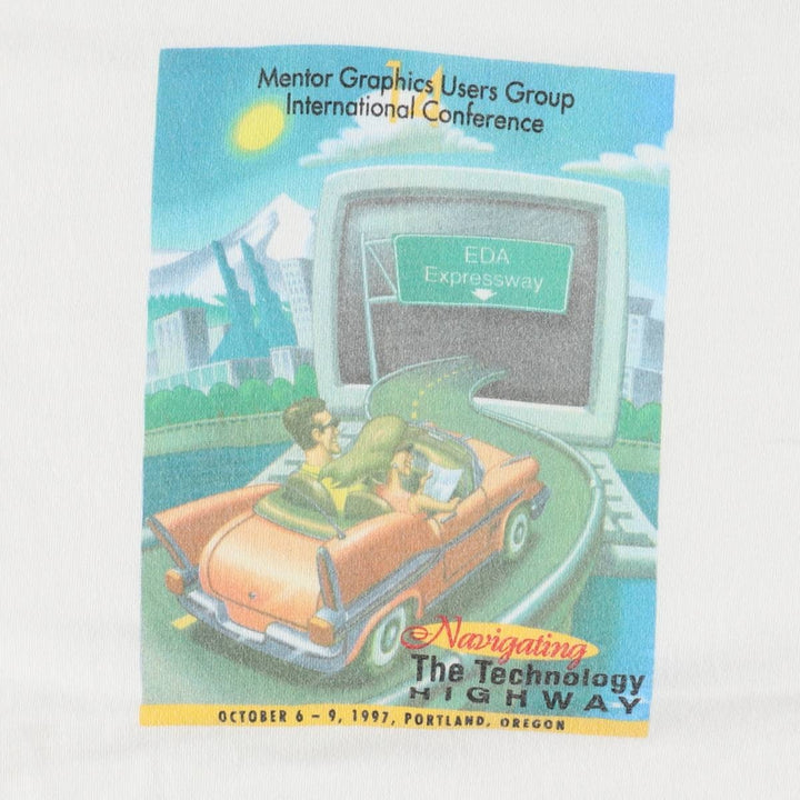 Hanes BEEFY-T Mentor Graphics Advertising T-Shirt, Made in USA, Men's Size L (approx.) cotton black type Vintage Second Hand