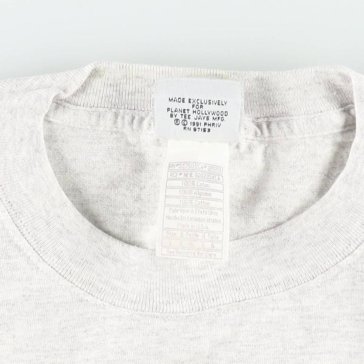 90'S Planet Hollywood Advertising T-Shirt, Made in USA, Men's Size L (approx.), Vintage cotton white type Vintage Second Hand