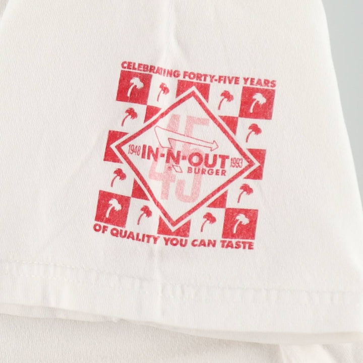 90'S Hanes BEEFY-T In & Out Burger Advertising T-Shirt, Men's XL equivalent, Vintage unclear white type Vintage Second Hand