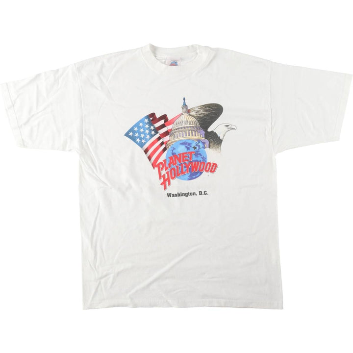 90'S Planet Hollywood Eagle Pattern Stars and Stripes Advertising T-Shirt, Made in USA, Men's XL equivalent, Vintage cotton white type Vintage Second Hand