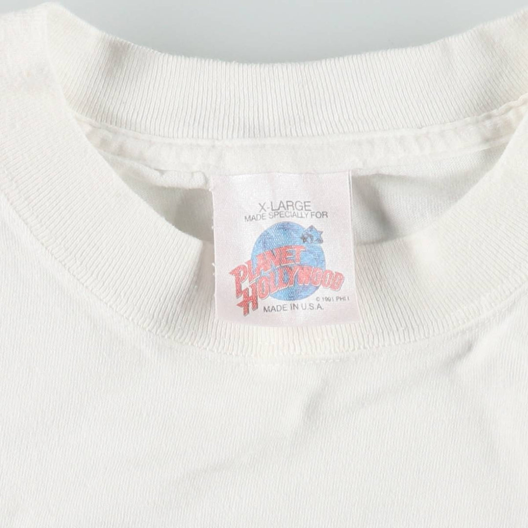 90'S Planet Hollywood Eagle Pattern Stars and Stripes Advertising T-Shirt, Made in USA, Men's XL equivalent, Vintage cotton white type Vintage Second Hand