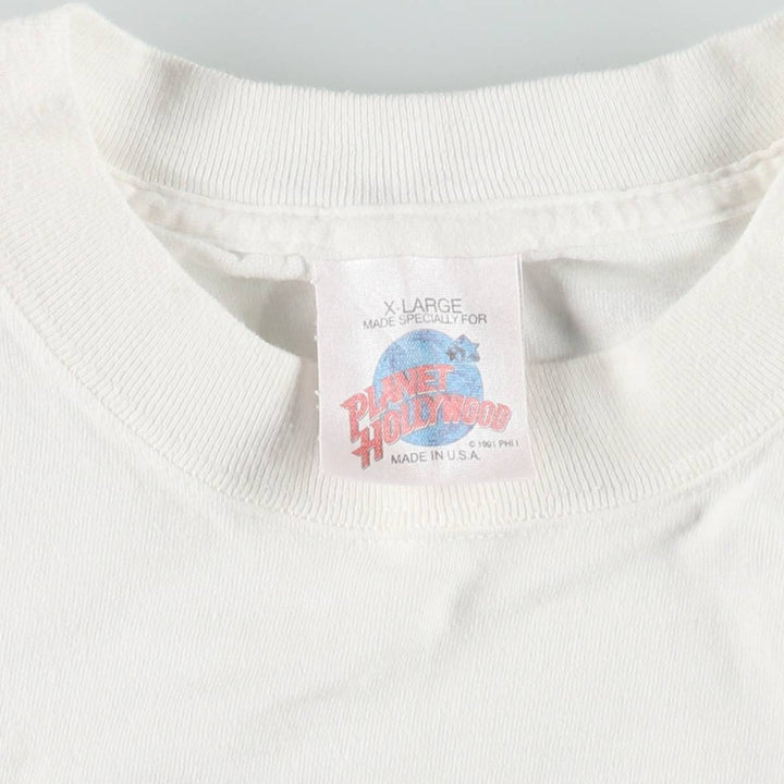 90'S Planet Hollywood Eagle Pattern Stars and Stripes Advertising T-Shirt, Made in USA, Men's XL equivalent, Vintage cotton white type Vintage Second Hand