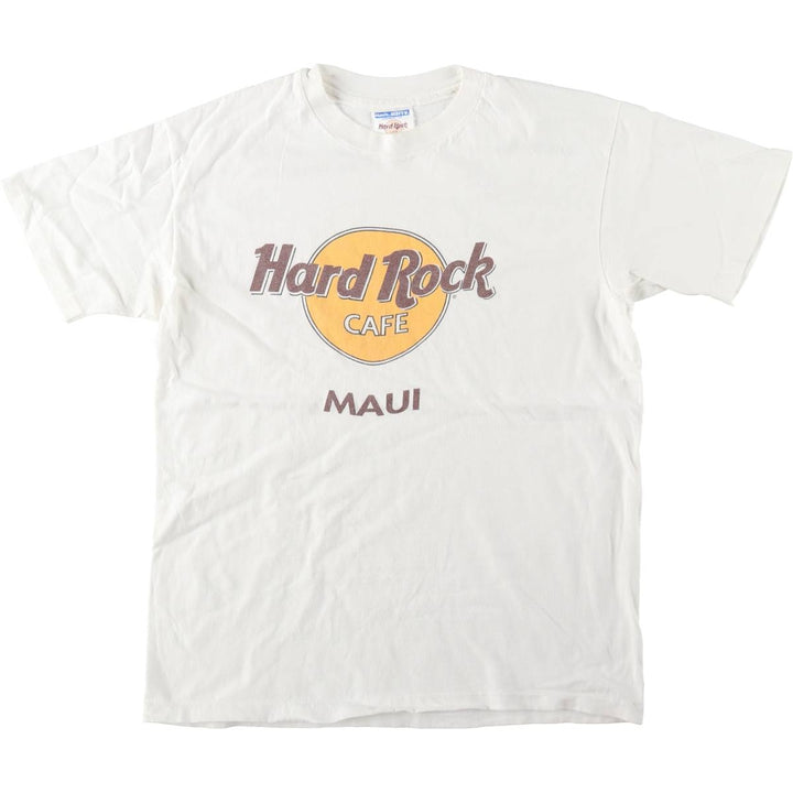 90'S Hanes BEEFY-T Hard Rock Cafe Advertising T-Shirt, Made in USA, Men's Size L (approx.), Vintage cotton white type Vintage Second Hand