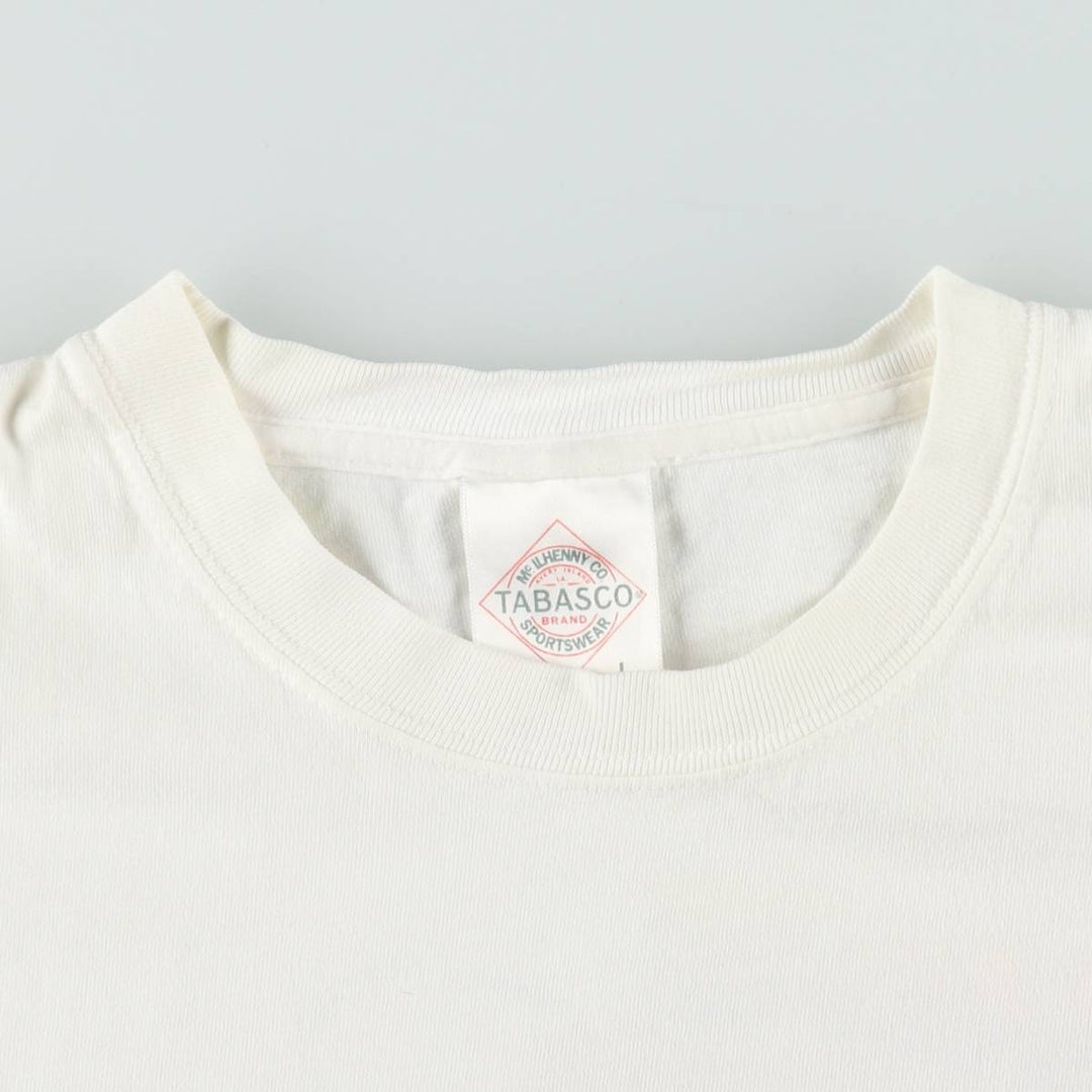 2000'S TABASCO advertising T-shirt, men's size L (approx.) cotton white type Vintage Second Hand