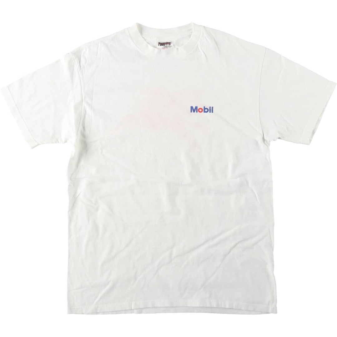 90'S POWERPRO by ONEITA Mobil Advertising T-shirt, Men's Size L (approx.), Vintage cotton white type Vintage Second Hand