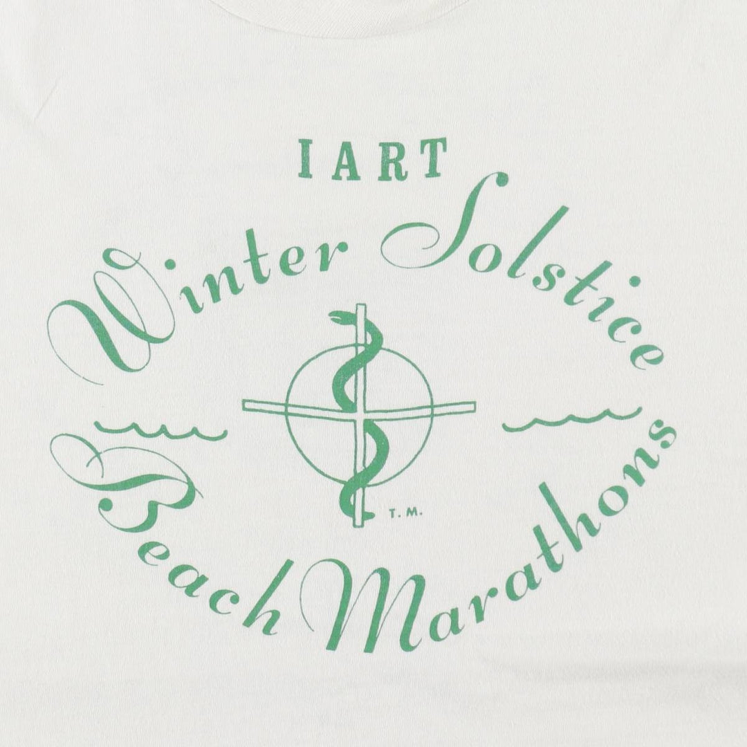 1970'S Hanes BEEFY-T Winter Solstice Beach Marathons Advertising T-Shirt, Made in USA, Men's Size L (approx.), Vintage cotton white type Vintage Second Hand