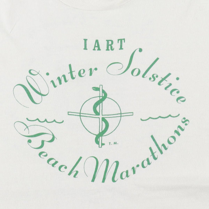 1970'S Hanes BEEFY-T Winter Solstice Beach Marathons Advertising T-Shirt, Made in USA, Men's Size L (approx.), Vintage cotton white type Vintage Second Hand