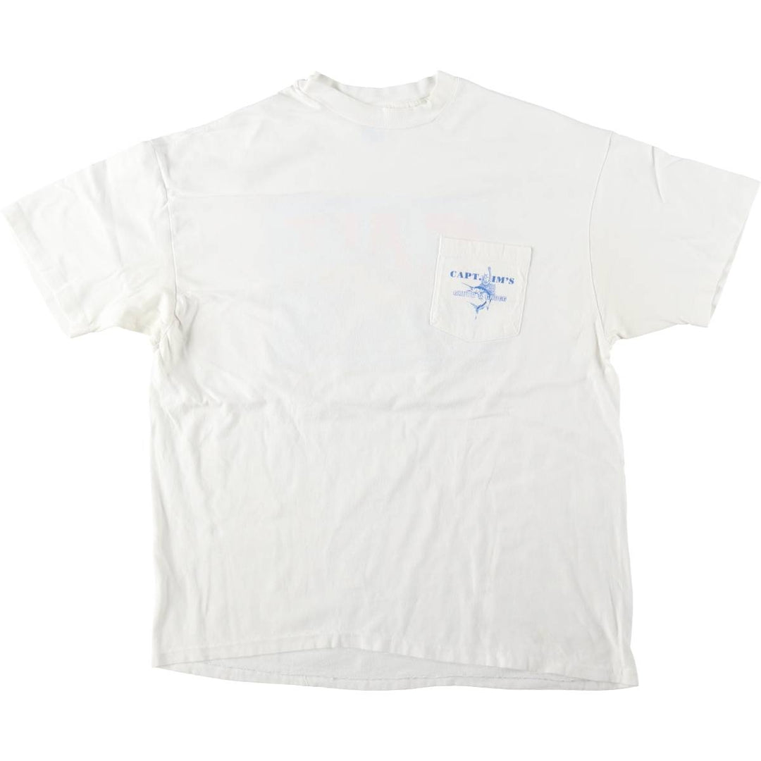 90'S Hanes BEEFY-T Capt. Jim's Advertising T-Shirt, Made in USA, Men's XL equivalent, Vintage cotton white type Vintage Second Hand