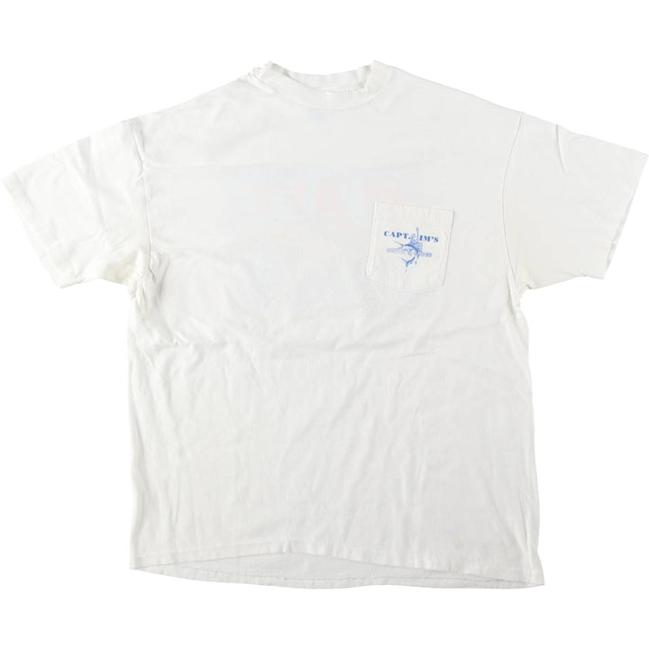 90'S Hanes BEEFY-T Capt. Jim's Advertising T-Shirt, Made in USA, Men's XL equivalent, Vintage cotton white type Vintage Second Hand