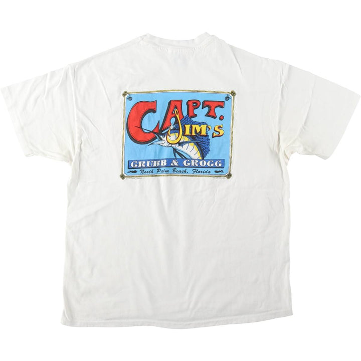 90'S Hanes BEEFY-T Capt. Jim's Advertising T-Shirt, Made in USA, Men's XL equivalent, Vintage cotton white type Vintage Second Hand