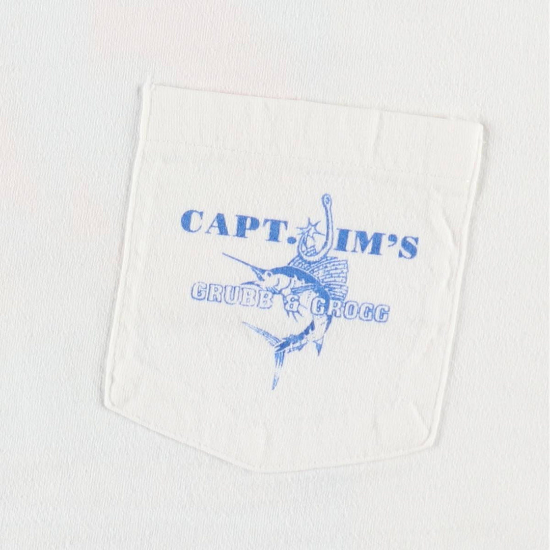90'S Hanes BEEFY-T Capt. Jim's Advertising T-Shirt, Made in USA, Men's XL equivalent, Vintage cotton white type Vintage Second Hand