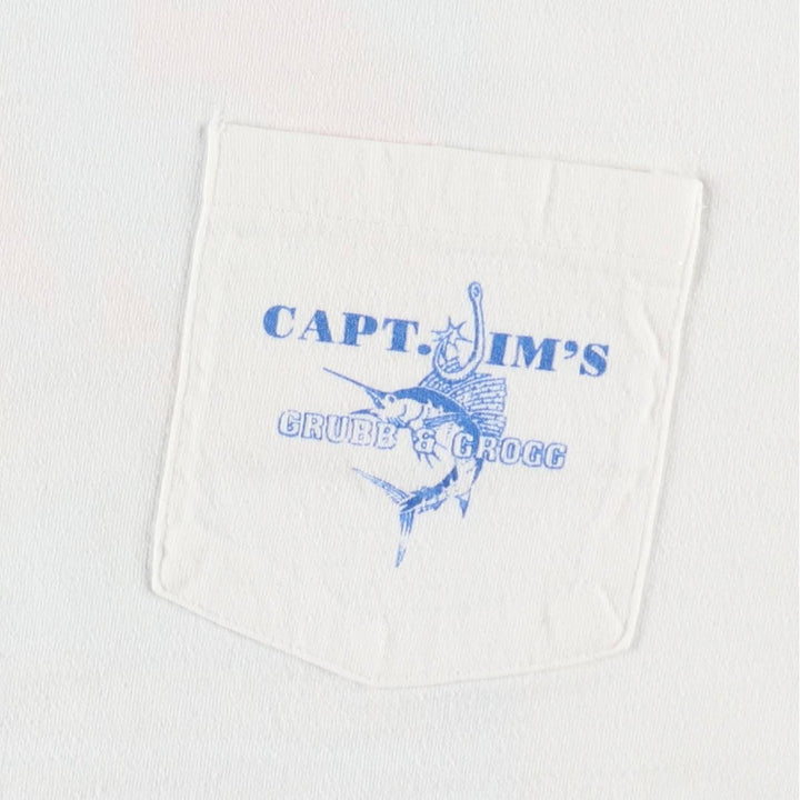 90'S Hanes BEEFY-T Capt. Jim's Advertising T-Shirt, Made in USA, Men's XL equivalent, Vintage cotton white type Vintage Second Hand