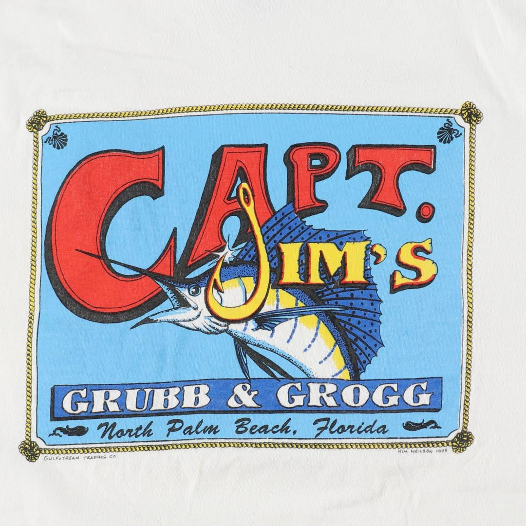 90'S Hanes BEEFY-T Capt. Jim's Advertising T-Shirt, Made in USA, Men's XL equivalent, Vintage cotton white type Vintage Second Hand