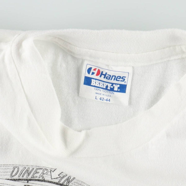 80'S Hanes BEEFY-T DINER IN THE FOREST advertising T-shirt, Made in USA, Men's size L equivalent, Vintage cotton white type Vintage Second Hand