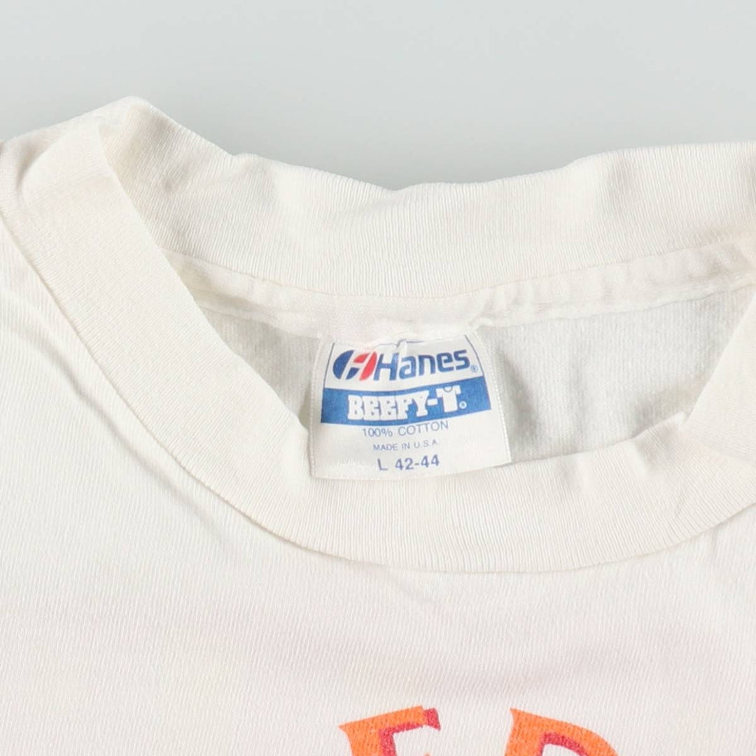 1980'S Hanes BEEFY-T Blue Tag Advertising T-Shirt, Made in USA, Men's Size L (approx.), Vintage cotton white type Vintage Second Hand