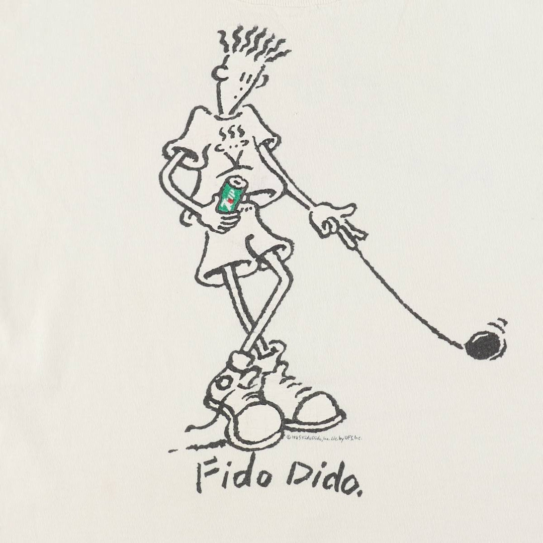 ~90'S Kaila Rosenhek 7UP Fido Dido Advertising T-Shirt, Made in Canada, Men's Size M (approx.), Vintage cotton white type Vintage Second Hand