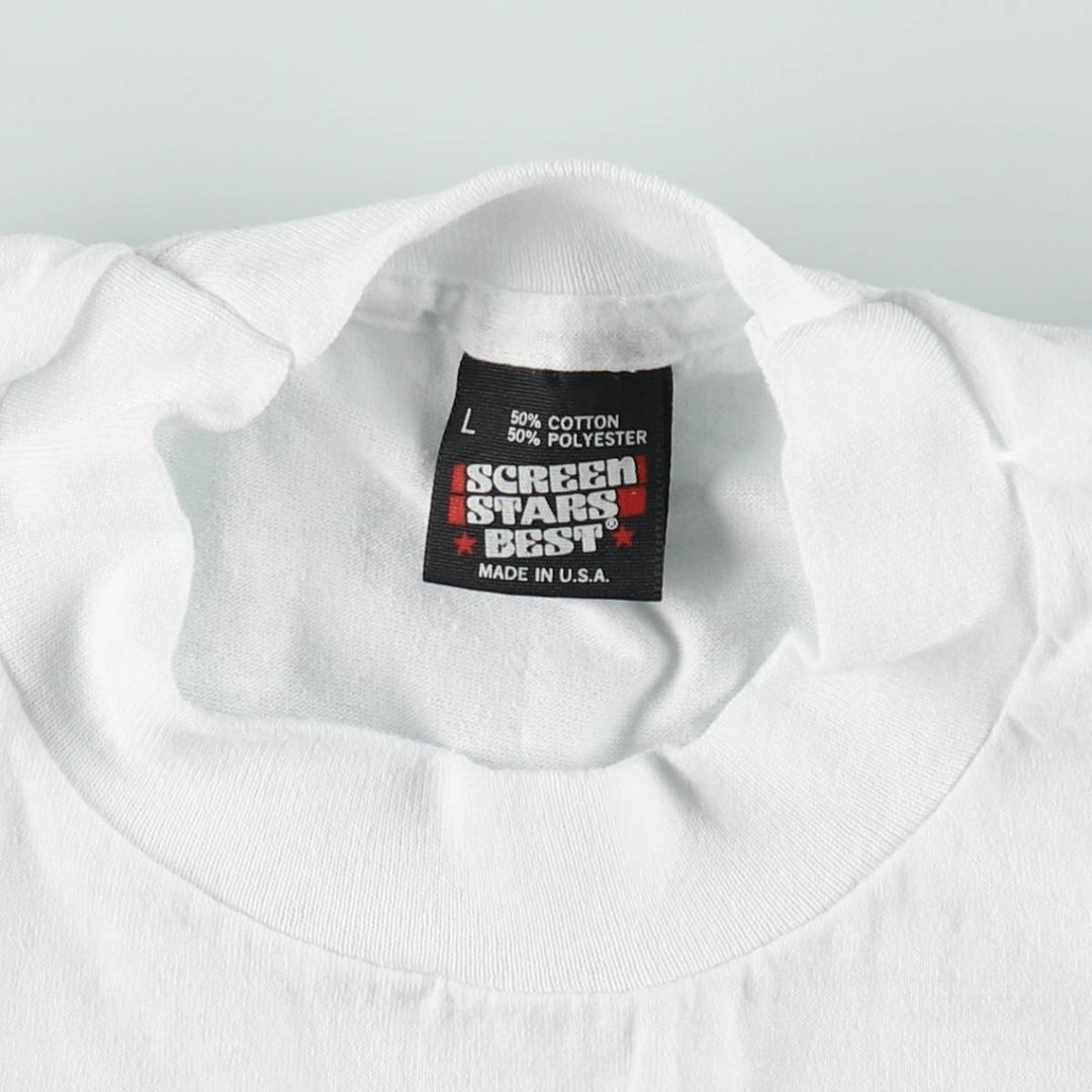 90'S SCREEN STARS Advertising T-shirt Made in USA Men's L Vintage cotton white type Vintage Second Hand