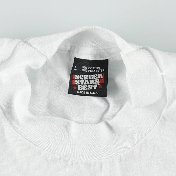 90'S SCREEN STARS Advertising T-shirt Made in USA Men's L Vintage cotton white type Vintage Second Hand