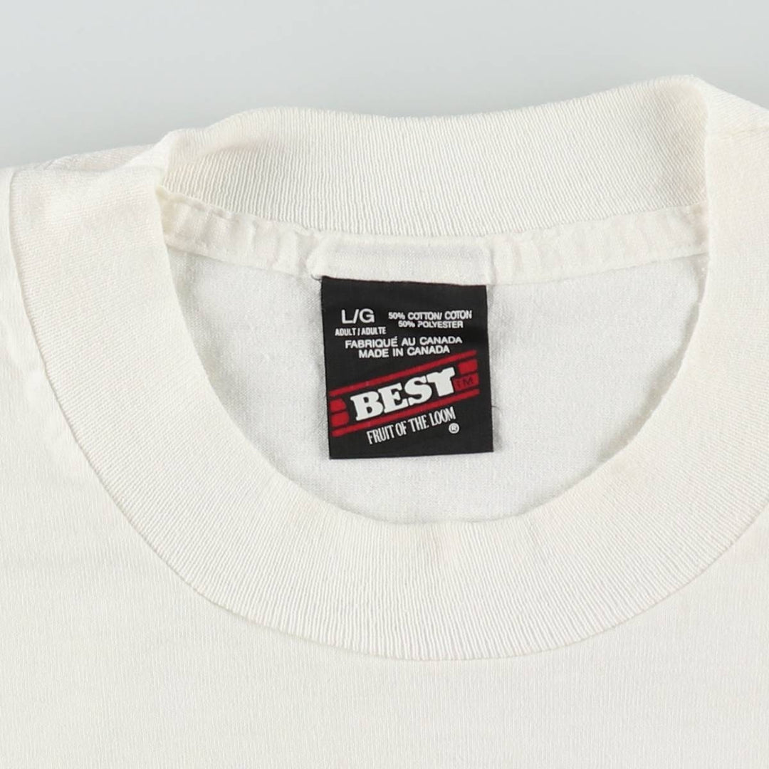 90'S Fruit of the Loom Best Advertising T-Shirt, Made in Canada, Men's Size L (approx.), Vintage cotton white type Vintage Second Hand