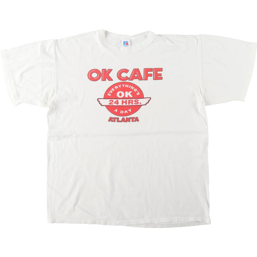 90'S Russell Advertising T-Shirt, Made in USA, Men's Size XL (Equivalent), Vintage cotton white type Vintage Second Hand