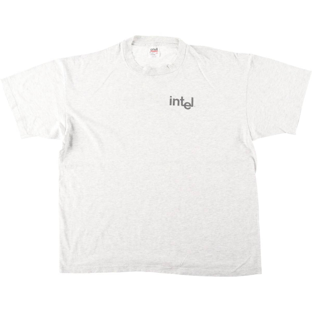 90'S Anvil Intel Advertising T-Shirt, Made in USA, Men's XXL equivalent, Vintage cotton gray type Vintage Second Hand