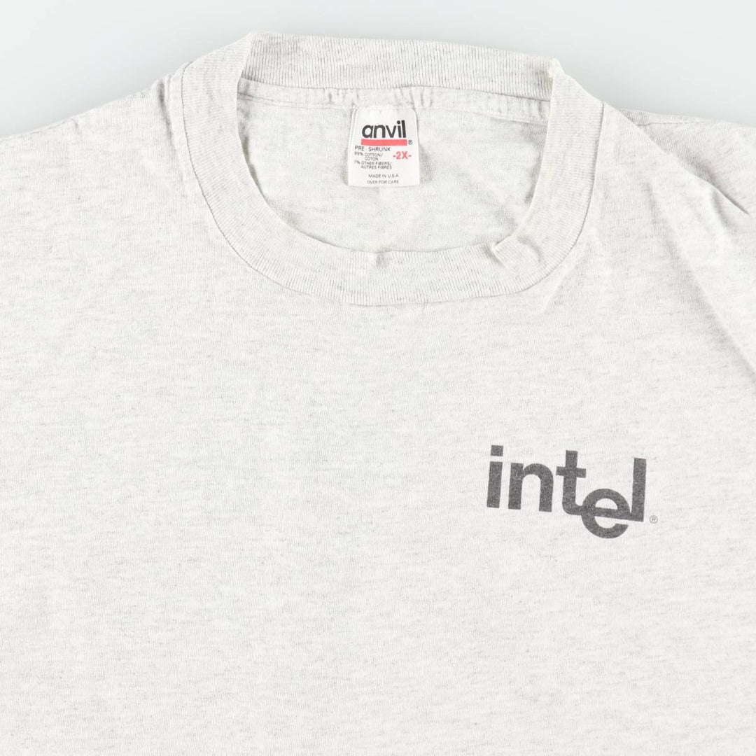 90'S Anvil Intel Advertising T-Shirt, Made in USA, Men's XXL equivalent, Vintage cotton gray type Vintage Second Hand