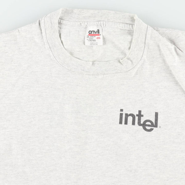 90'S Anvil Intel Advertising T-Shirt, Made in USA, Men's XXL equivalent, Vintage cotton gray type Vintage Second Hand