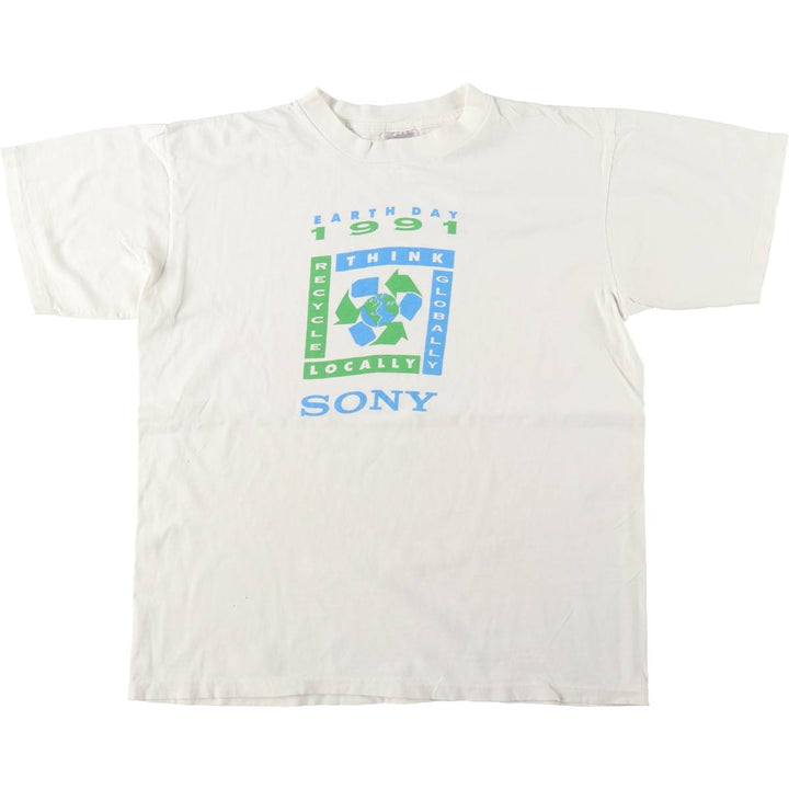 90'S ONEITA Sony Advertising T-Shirt, Made in USA, Men's XL equivalent, Vintage cotton white type Vintage Second Hand