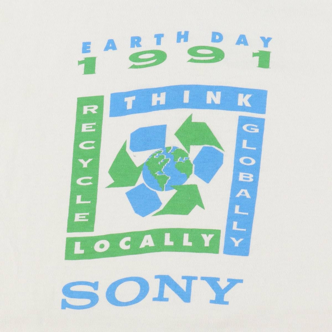 90'S ONEITA Sony Advertising T-Shirt, Made in USA, Men's XL equivalent, Vintage cotton white type Vintage Second Hand