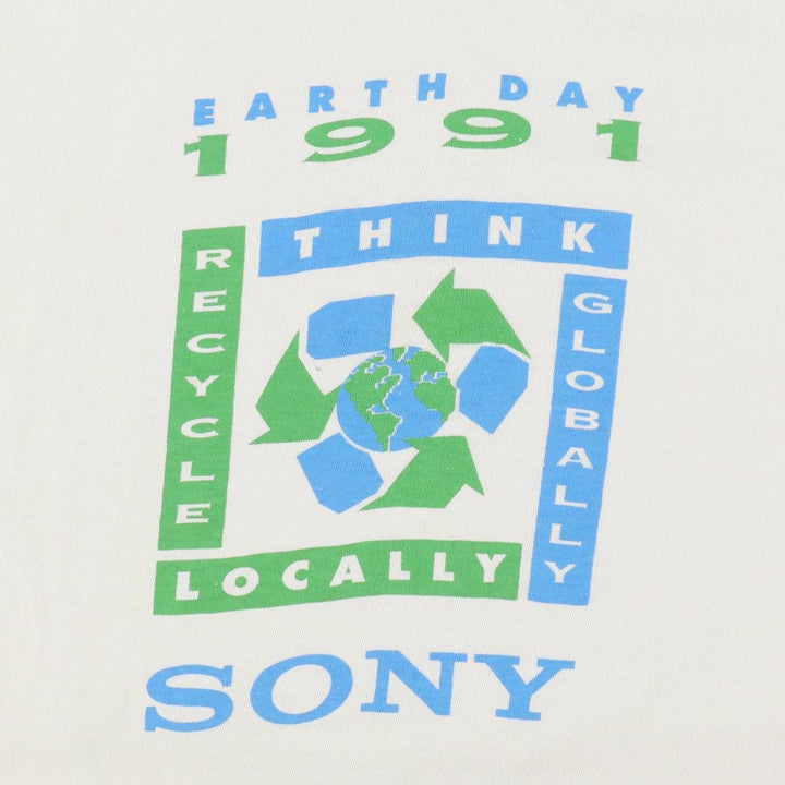 90'S ONEITA Sony Advertising T-Shirt, Made in USA, Men's XL equivalent, Vintage cotton white type Vintage Second Hand