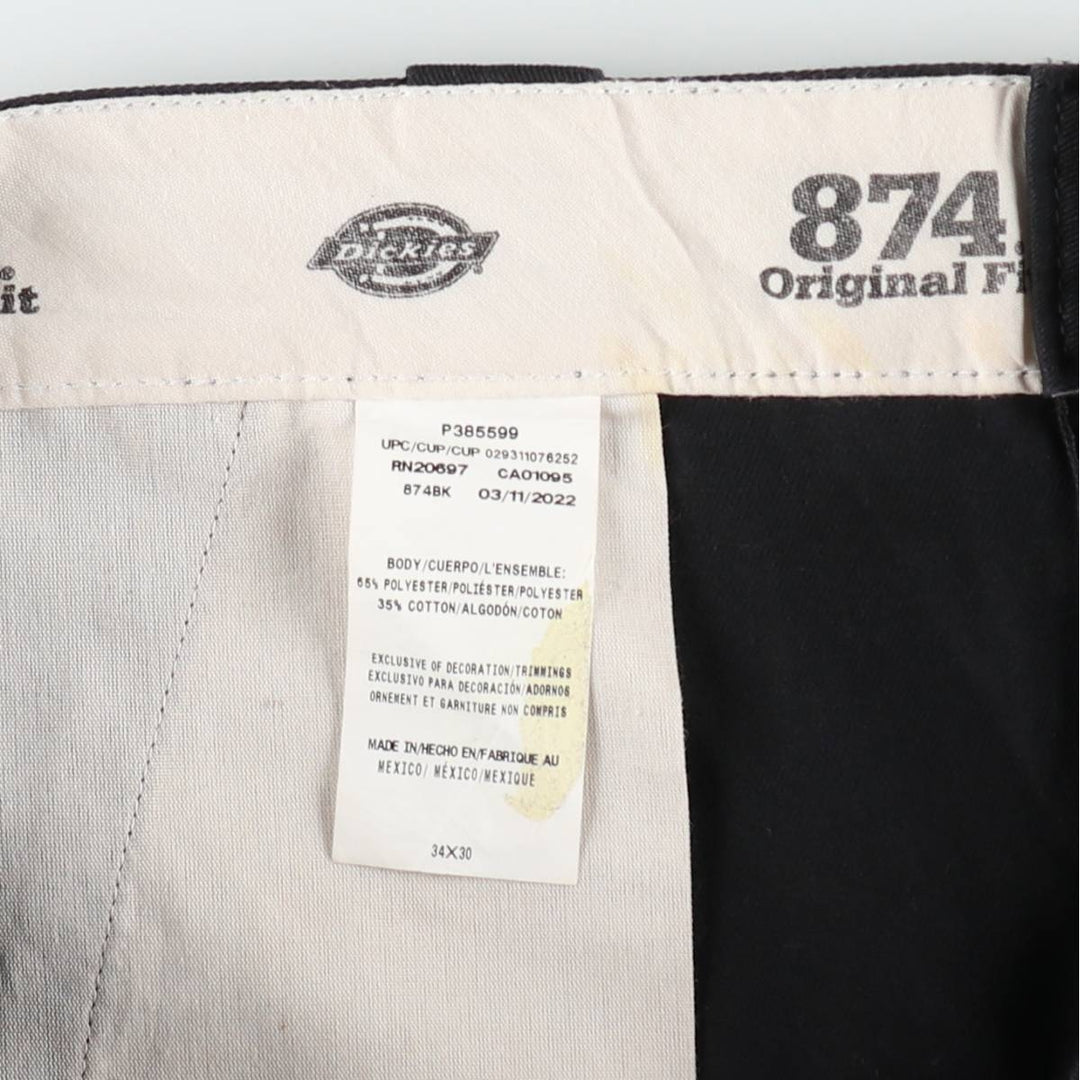 Dickies 874 Original Fit Work Pants, Men's, Size W34 polyester black type Vintage Second Hand