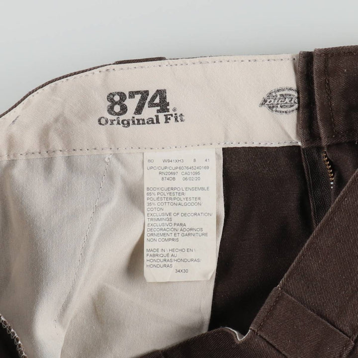 Dickies 874 Original Fit Work Pants, Men's, Size W34 polyester dark chocolate Vintage Second Hand