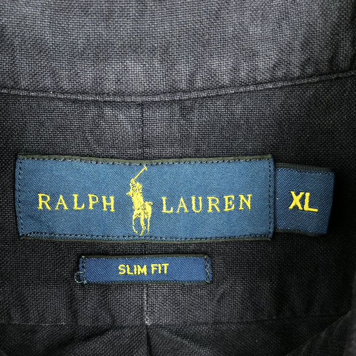 Ralph Lauren Slim Fit Long-Sleeve Button-Down Shirt, Men's Size XL (approx.) cotton navy blue type Vintage Second Hand