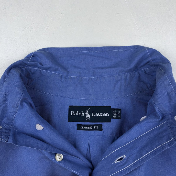 Ralph Lauren Classic Fit Long Sleeve Button Down Shirt, Men's Size L cotton blue type Vintage Second Hand