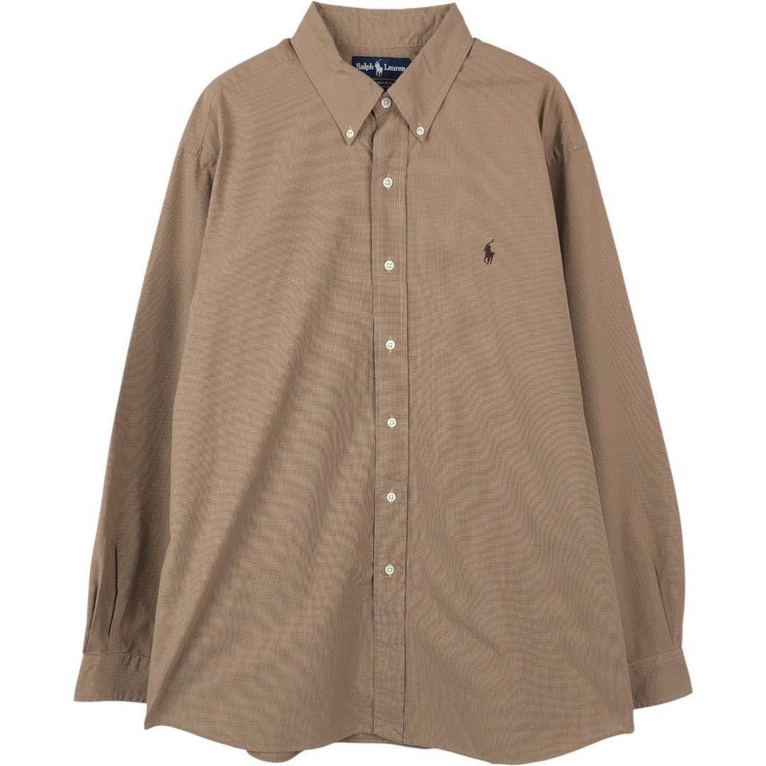 Ralph Lauren ELLINGTON Long-Sleeve Button-Down Check Shirt, Men's Size XL (approx.) cotton beige type brown Vintage Second Hand