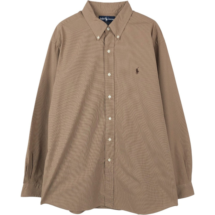 Ralph Lauren ELLINGTON Long-Sleeve Button-Down Check Shirt, Men's Size XL (approx.) cotton beige type brown Vintage Second Hand