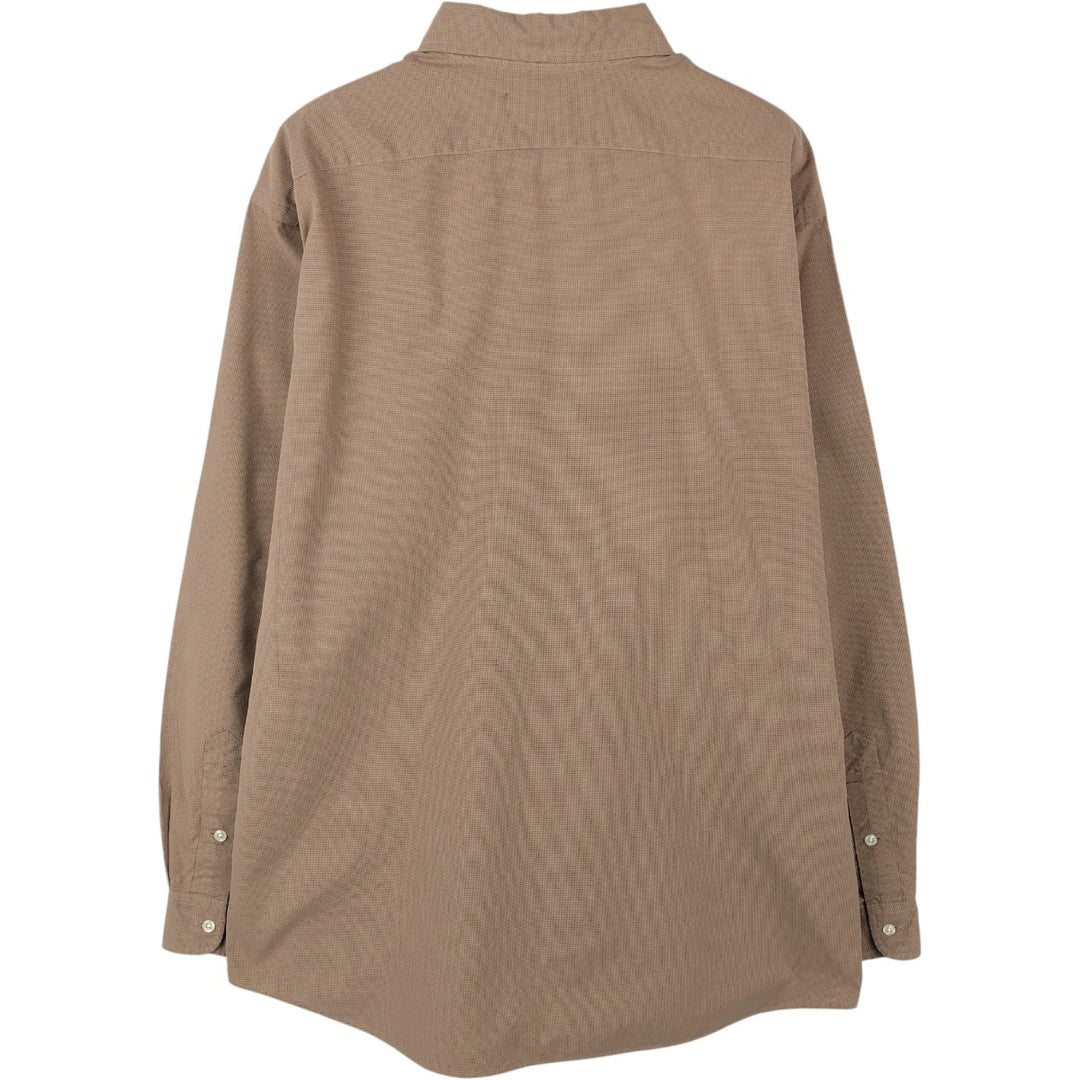 Ralph Lauren ELLINGTON Long-Sleeve Button-Down Check Shirt, Men's Size XL (approx.) cotton beige type brown Vintage Second Hand