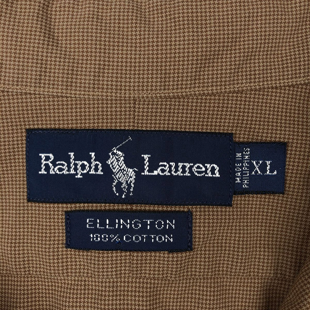 Ralph Lauren ELLINGTON Long-Sleeve Button-Down Check Shirt, Men's Size XL (approx.) cotton beige type brown Vintage Second Hand