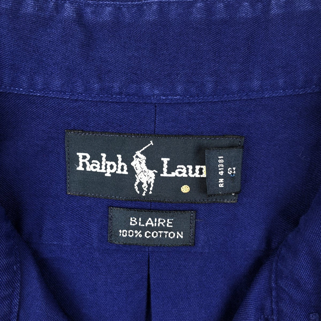 Ralph Lauren BLAIRE long sleeve button down shirt, men's size L cotton blue type Vintage Second Hand