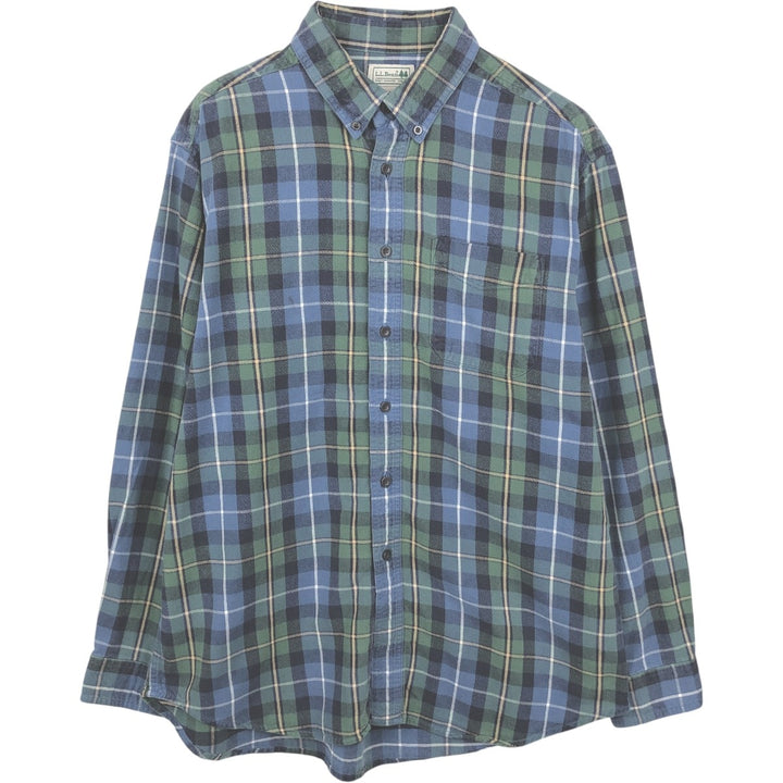90s-00'S LLBean Long-Sleeve Button-Down Light Flannel Check Shirt, Men's Size L (approx.) cotton navy blue type Vintage Second Hand